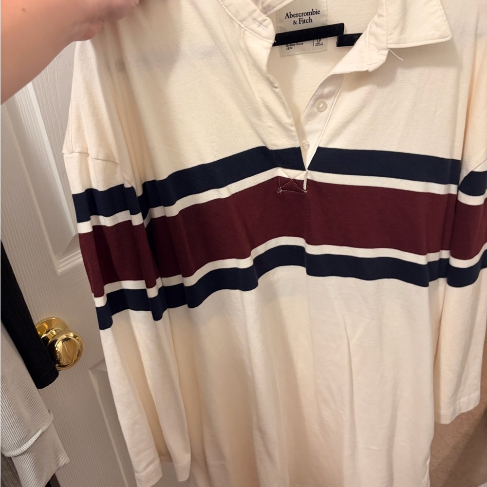 Abercrombie & Fitch Cream Polo Dress with Navy and Maroon Stripes